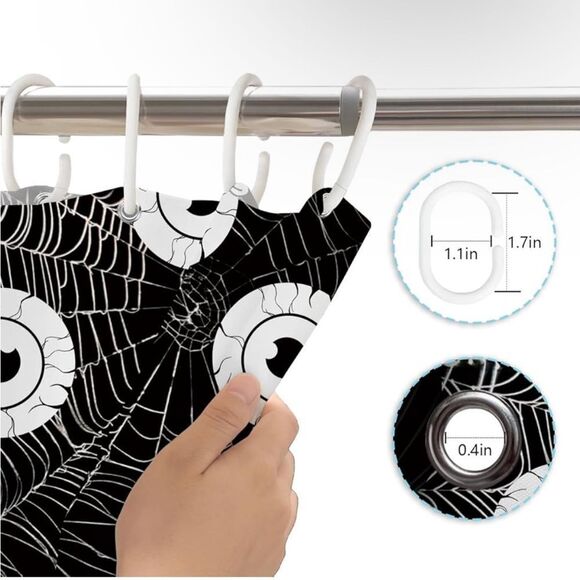 Halloween Shower Curtain Horror Scary Eyeball Shower Curtain for Bathroom Spider - Picture 5 of 7